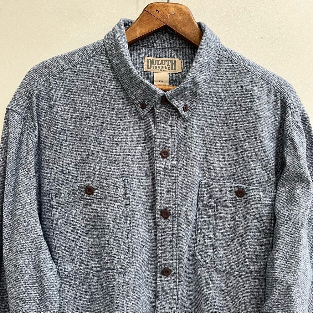 Duluth Trading Kennesaw Relaxed Fit Long Sleeve Shirt  Blue Button Down Men 2XL - Picture 3 of 8